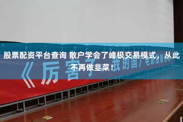 股票配资平台查询 散户学会了峰极交易模式，从此不再做韭菜！
